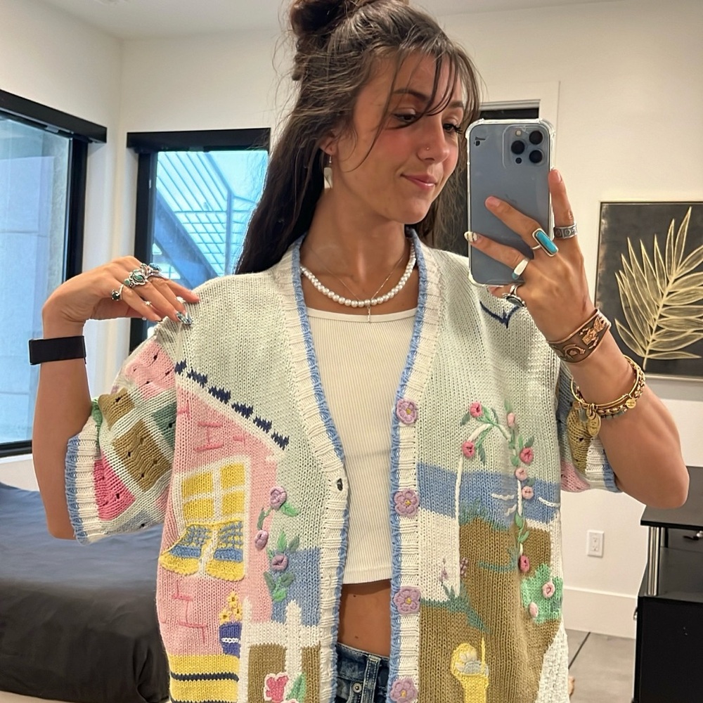 Storybook Knits Pastel Hand Embroidered Cardigan